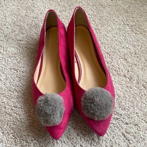 Pink suede Pom Pom flats